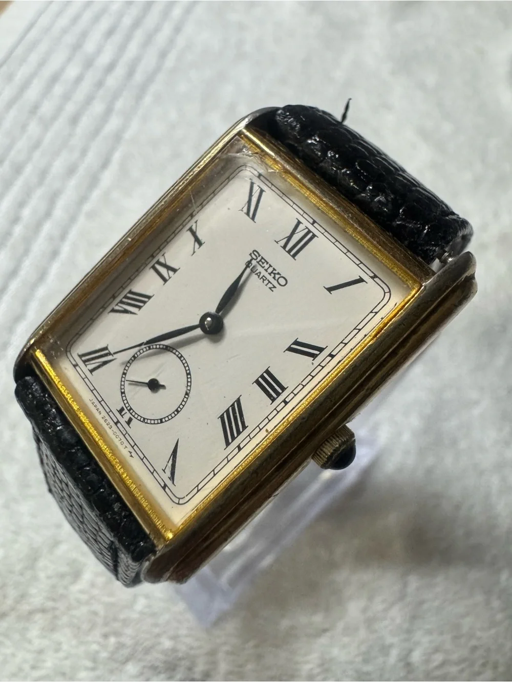 Seiko Men's Rectangular Dress Watch in Black and Gold-Tone